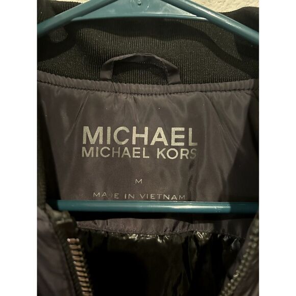 Michael Kors Men's Size Medium Water Resistant Bomber Jacket Black/Gunmetallic - Picture 3 of 3